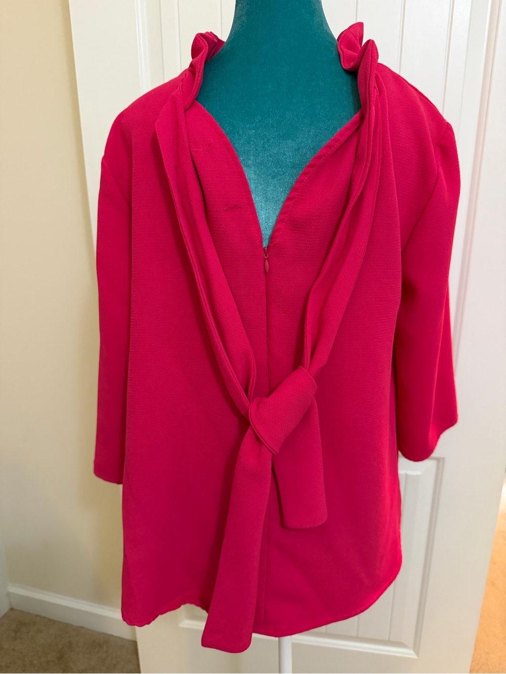 Pomander Place Fuchsia Tie-Neck Blouse - Picture 6 of 13